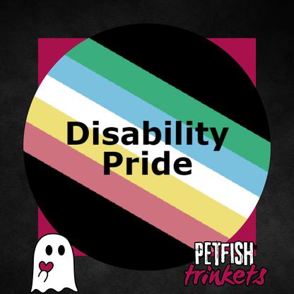 The disability pride flag with the word disability pride